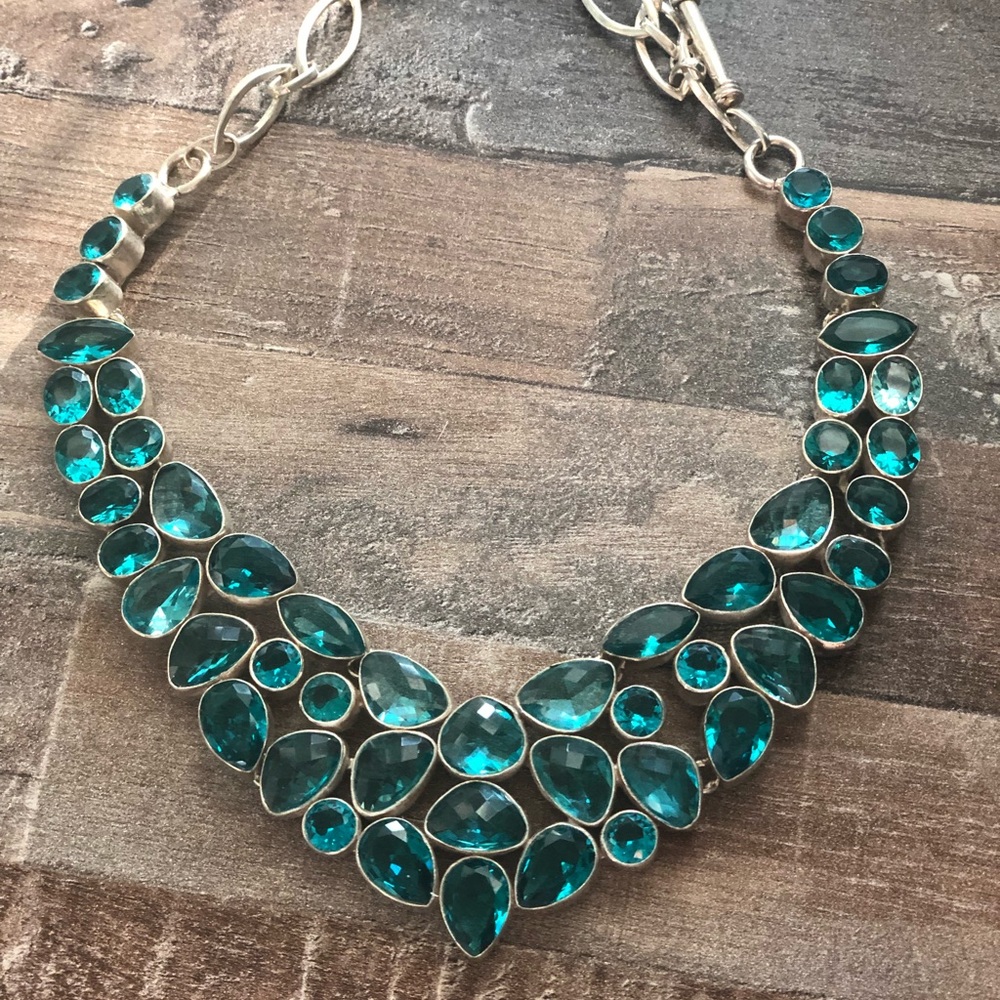 Aquamarine colored with silver necklace